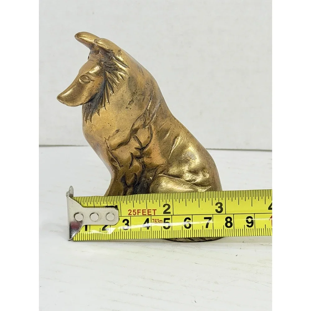 Vintage Solid Brass Rough Collie Dog Figurine Statue 4